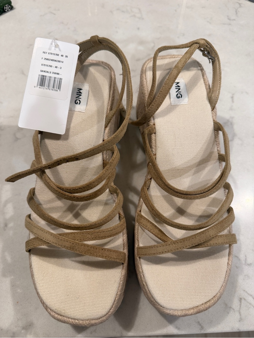 Mango Tan Multi-Strap Espadrille Platform Sandals